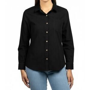 Jachs Girlfriend Women’s Mini Corduroy Button-Up Shirt, Black, Size S
